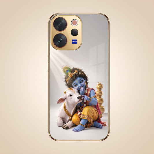 Vivo V70 5G Bal Krishna Blessings Gold Electroplated Glass Phone Back Case
