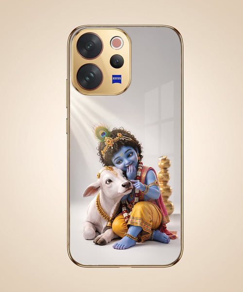 Vivo V70 5G Bal Krishna Blessings Gold Electroplated Glass Phone Back Case