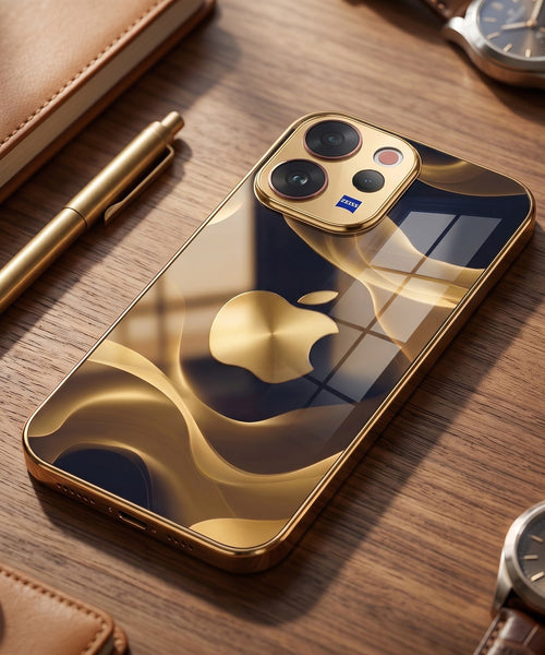 Vivo V70 5G Luxury Wave Gold Electroplated Glass Phone Back Case