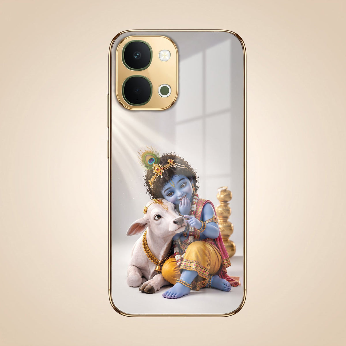 Vivo T5x 5G Bal Krishna Blessings Gold Electroplated Glass Phone Back Case
