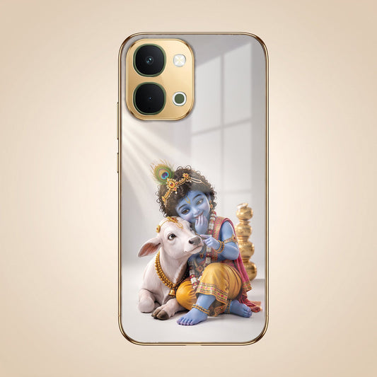 Vivo T5x 5G Bal Krishna Blessings Gold Electroplated Glass Phone Back Case