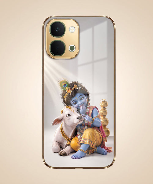 Vivo T5x 5G Bal Krishna Blessings Gold Electroplated Glass Phone Back Case