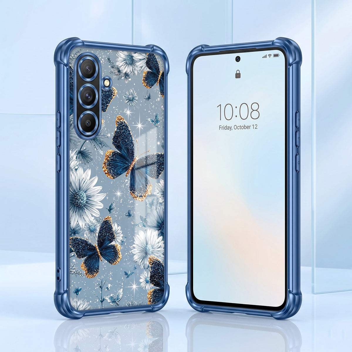 Samsung Galaxy A56 5G Blue Butterfly Floral Airbags Printed Back Case