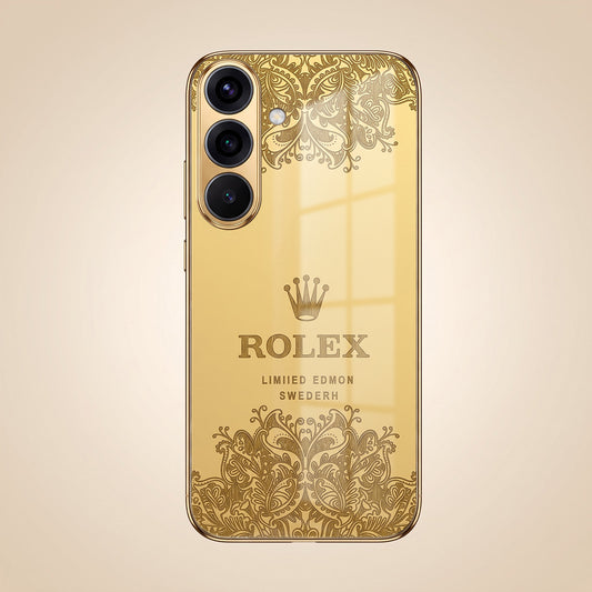 Samsung Galaxy A37 5G Rolex Crown Gold Electroplated Glass Phone Back Case