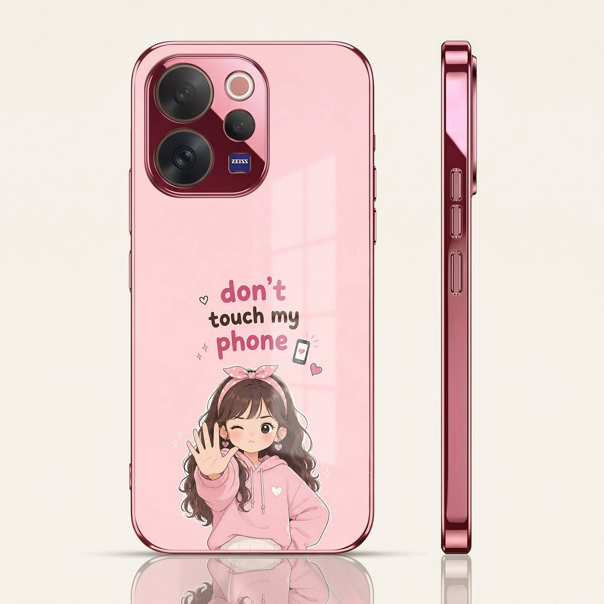 Vivo V70 5G Luxury Anime Girl Pink Electroplated Glass Phone Back Case