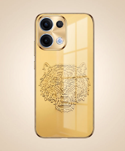 Oppo Reno 13 5G Golden Tiger Face Gold Electroplated Glass Phone Back Case