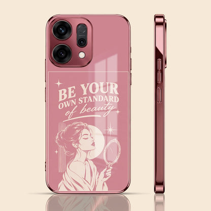 Oppo Reno 14 5G Luxury Aesthetic Girl Pink Electroplated Glass Phone Back Case