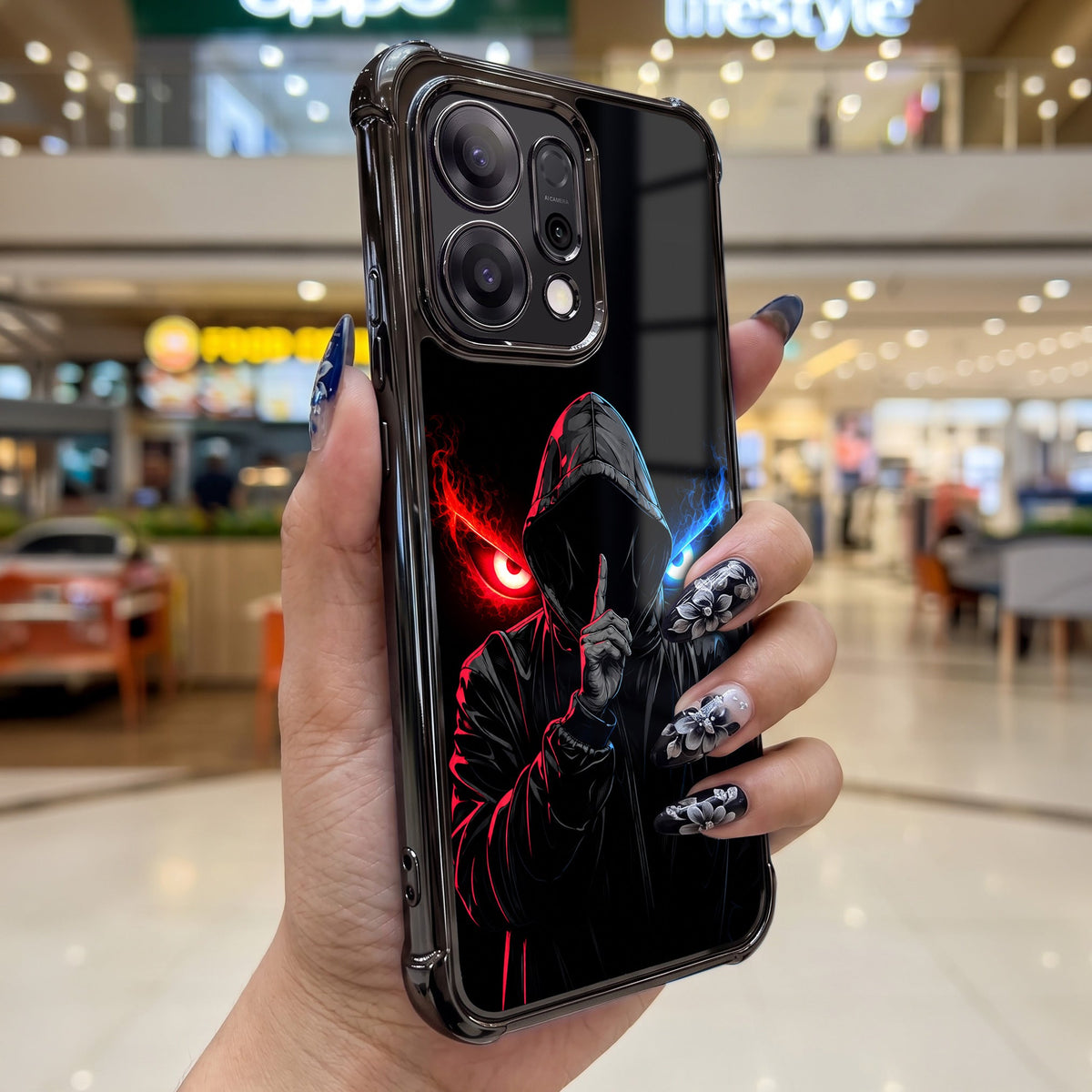 Oppo Reno 14 5G Hooded Shadow Demon Airbags Printed Back Case