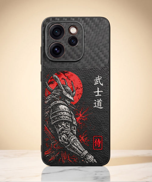 Oppo Reno 15 Pro Mini 5G Samurai Mask Carbon Fiber Leather Hybrid Back Case