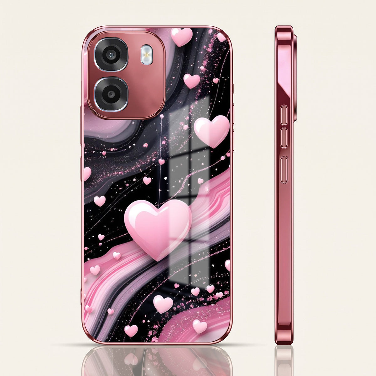 Oppo K14 5G Love Sparkle Pink Electroplated Glass Phone Back Case