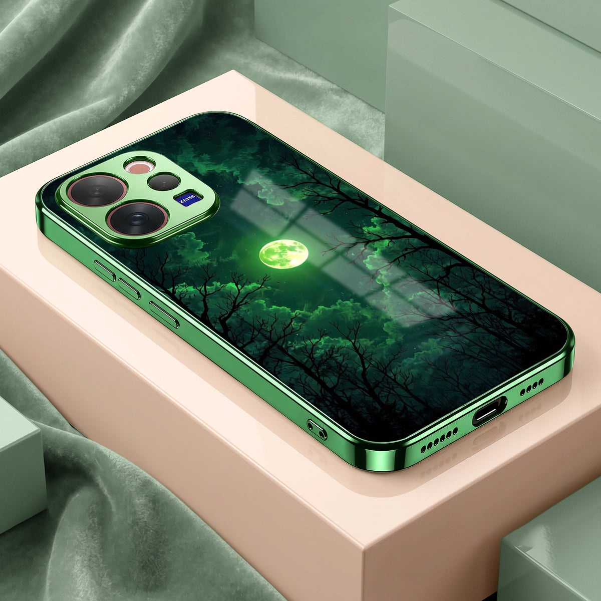Vivo V70 5G Moonlight Forest Green Electroplated Glass Back Case