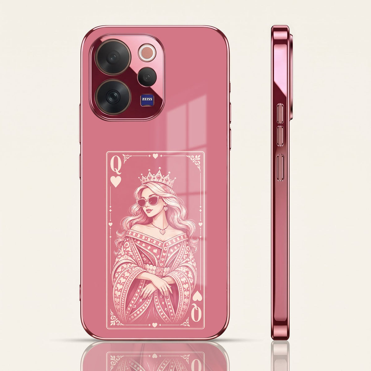 Vivo V70 5G Luxury Royal Queen Pink Electroplated Glass Phone Back Case