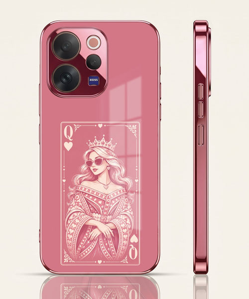 Vivo V70 5G Luxury Royal Queen Pink Electroplated Glass Phone Back Case