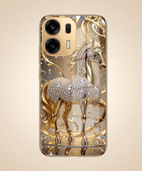 Oppo K14 Plus 5G Luxury Horse Texture Gold Electroplated Glass Phone Back Case