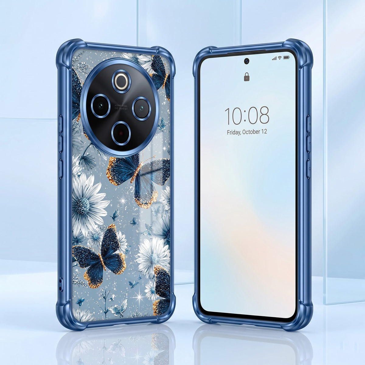 Vivo T4 5G Blue Butterfly Floral Airbags Printed Back Case