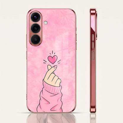 Samsung Galaxy A36 5G Luxury Heart Pink Electroplated Glass Phone Back Case