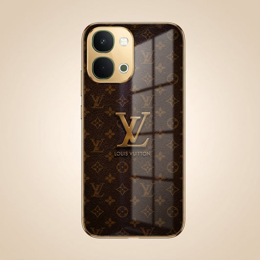 Vivo T5x 5G LV Brown Monogram Gold Electroplated Glass Phone Back Case