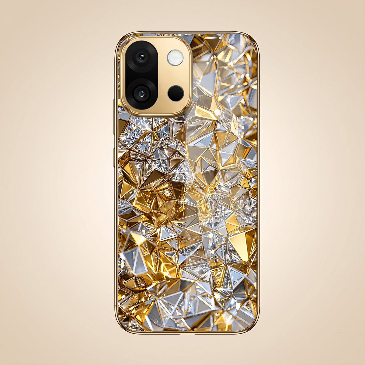 OnePlus 13s 5G White Diamond Shatter Gold Electroplated Glass Phone Back Case