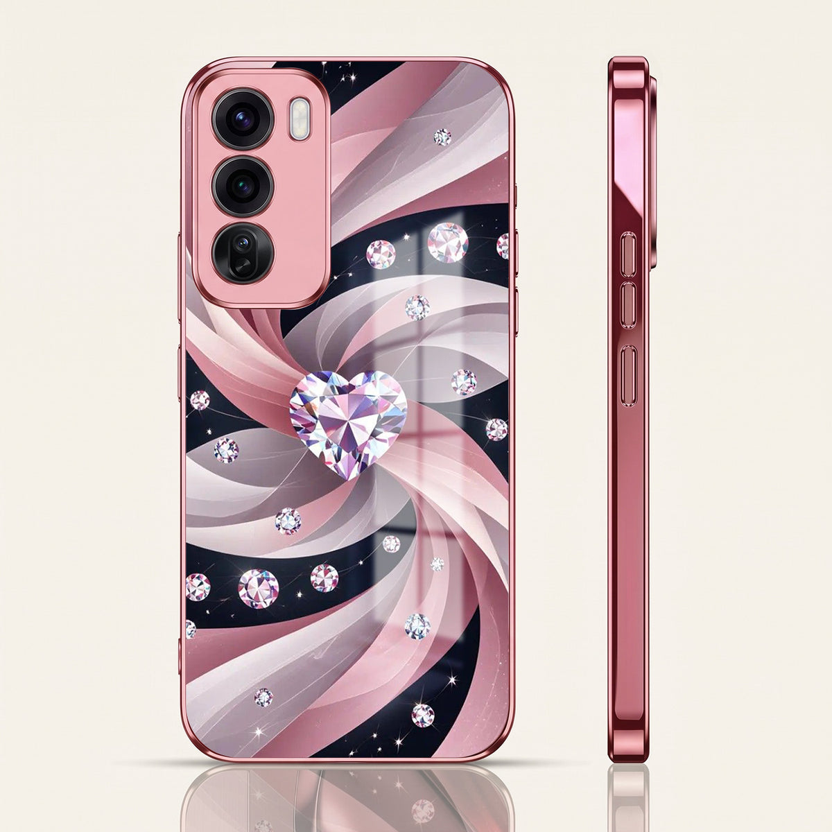 Oppo Reno 12 Pro 5G Diamond Glam Pink Electroplated Glass Phone Back Case