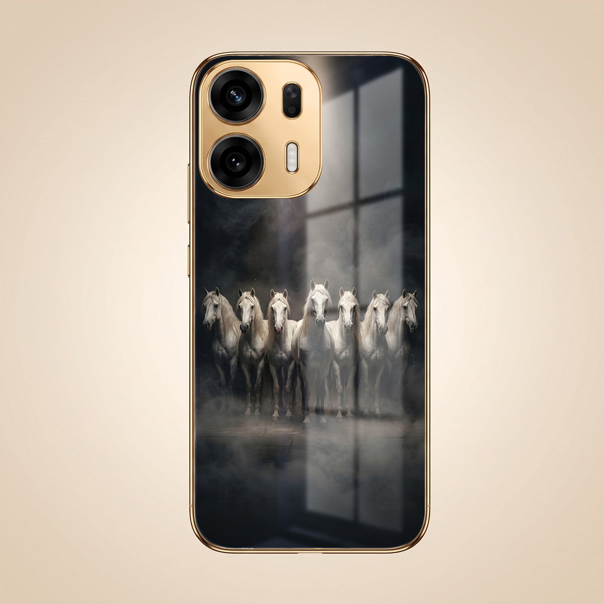 Oppo K14 Plus 5G Running Horses Gold Electroplated Glass Phone Back Case