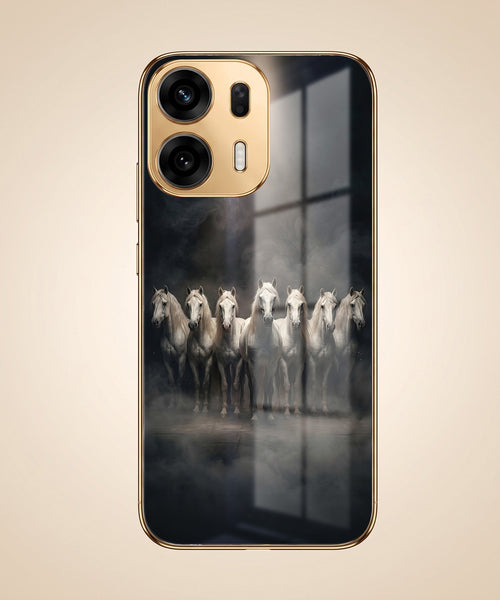 Oppo K14 Plus 5G Running Horses Gold Electroplated Glass Phone Back Case