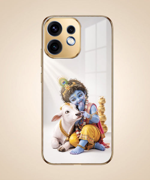 Oppo Reno 16 5G Bal Krishna Blessings Gold Electroplated Glass Phone Back Case