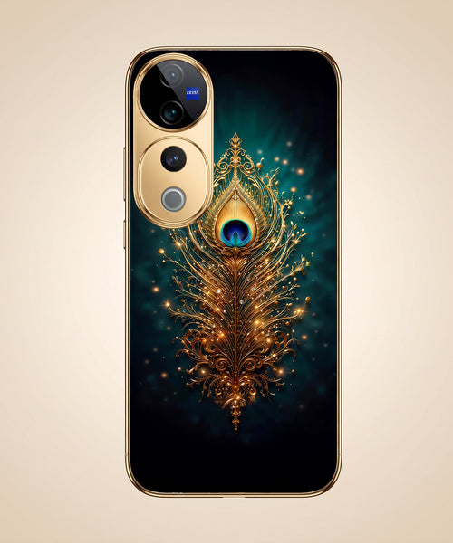 Vivo V40 Pro 5G Golden Peacock Feather Gold Electroplated Glass Phone Back Case