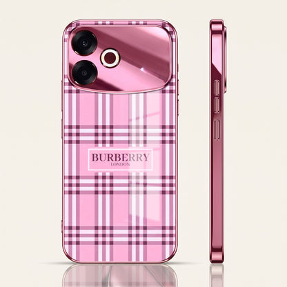 Oppo F33 Pro 5G Burberry Classic Pink Electroplated Glass Phone Back Case
