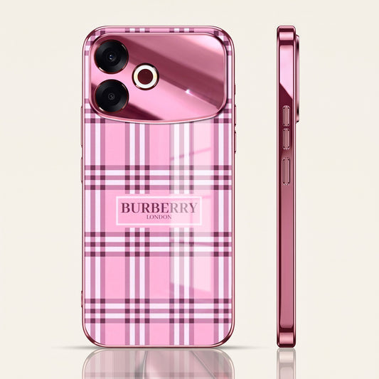 Oppo F33 Pro 5G Burberry Classic Pink Electroplated Glass Phone Back Case