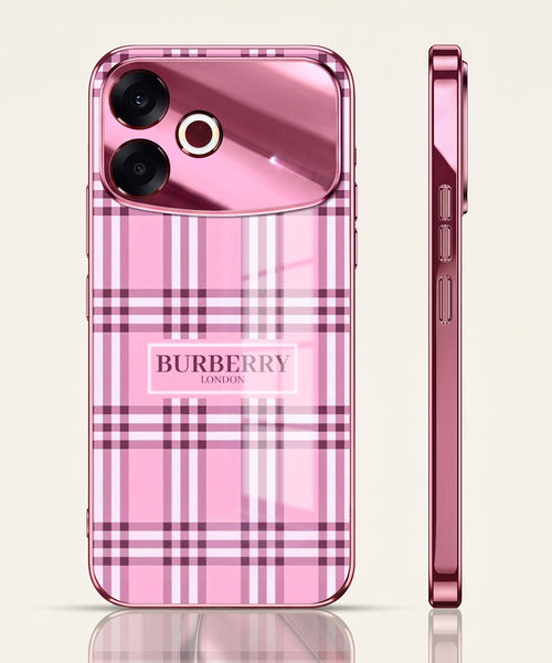 Oppo F33 Pro 5G Burberry Classic Pink Electroplated Glass Phone Back Case