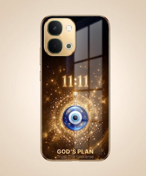 Vivo T5x 5G God’s Plan Evil Eye Gold Electroplated Glass Phone Back Case
