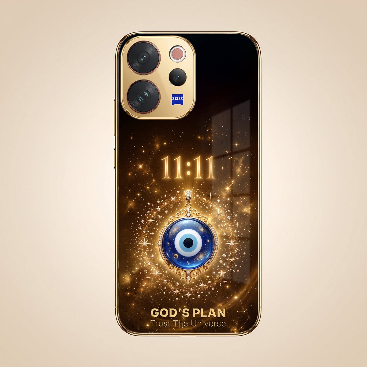 Vivo V70 5G God’s Plan Evil Eye Gold Electroplated Glass Phone Back Case