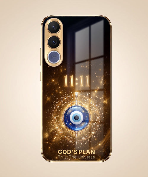 Vivo V70 FE 5G God’s Plan Evil Eye Gold Electroplated Glass Phone Back Case