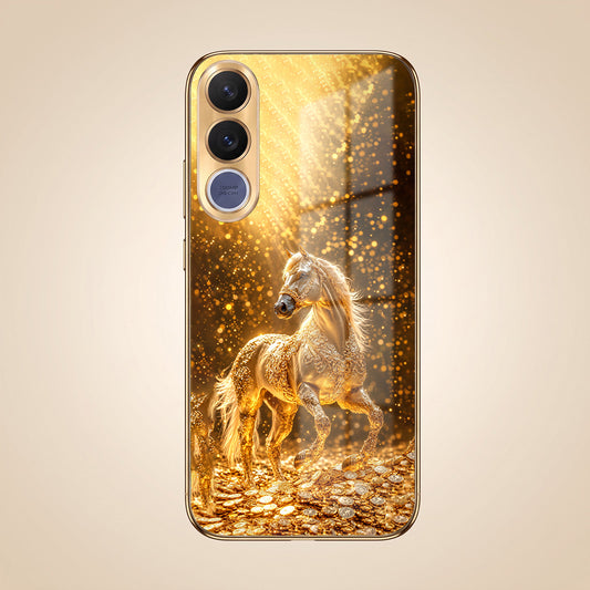 Vivo V70 FE 5G Golden Horse Sparkle Gold Electroplated Glass Phone Back Case