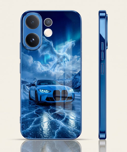 Vivo V60 5G Ice Dragon GT Blue Electroplated Glass Phone Back Case