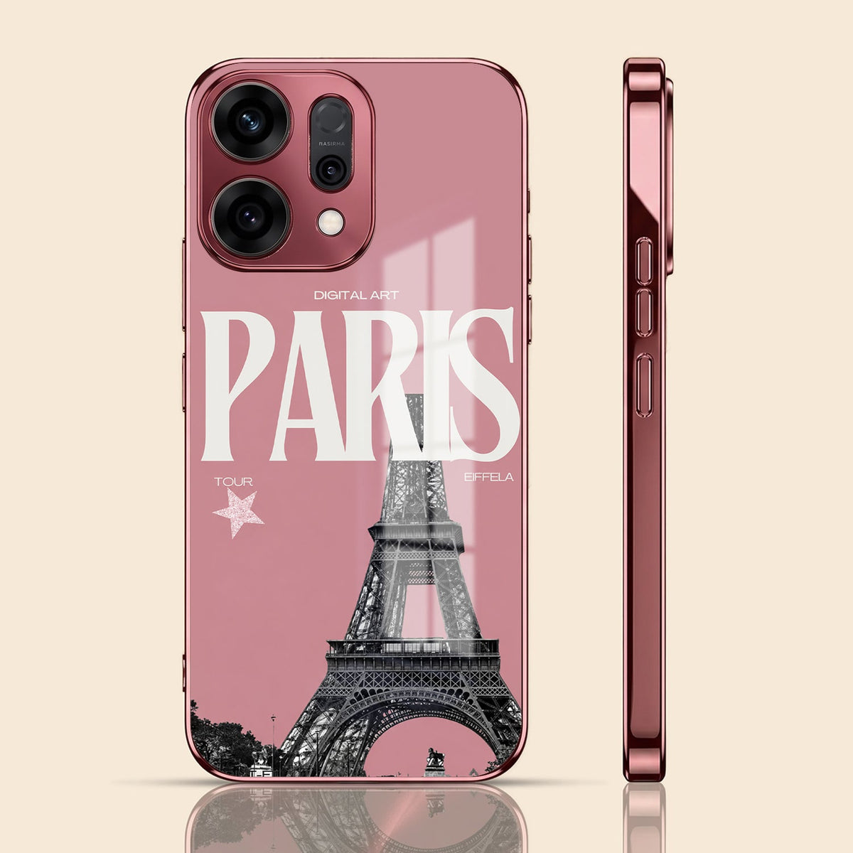 Oppo Reno 14 5G Luxury Paris Tower Pink Electroplated Glass Phone Back Case