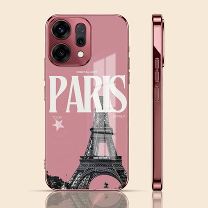Oppo Reno 14 5G Luxury Paris Tower Pink Electroplated Glass Phone Back Case