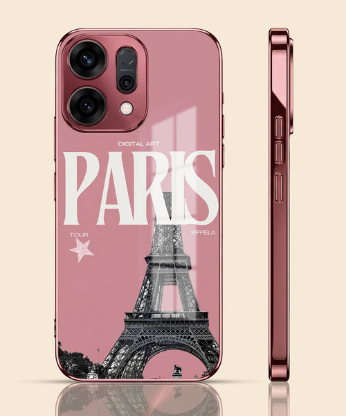 Oppo Reno 14 5G Luxury Paris Tower Pink Electroplated Glass Phone Back Case