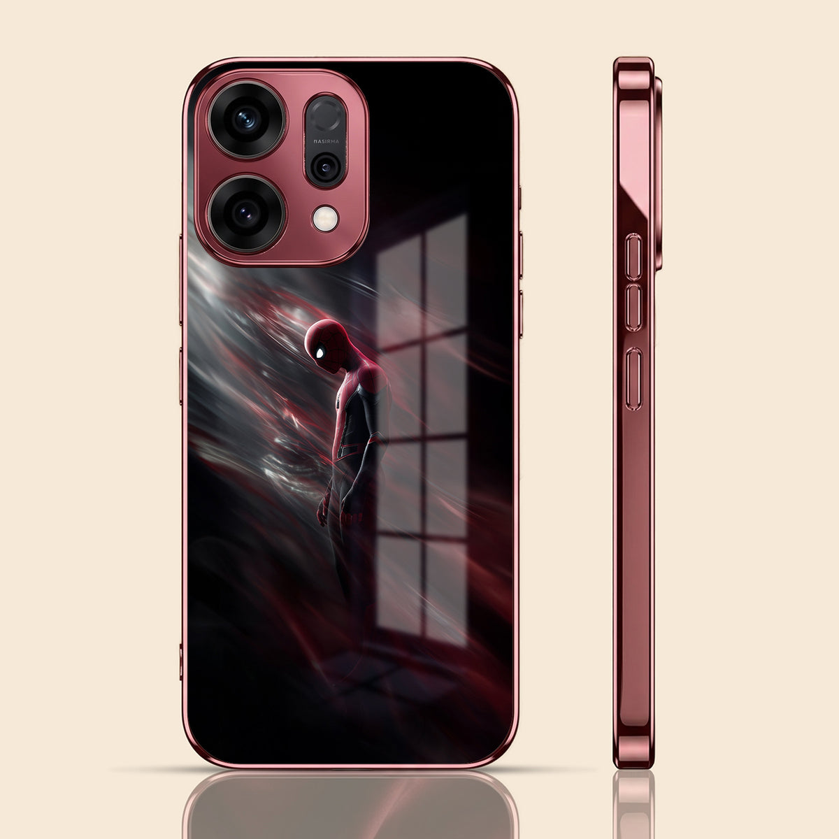 Oppo Reno 14 5G Crimson Spider Burgundy Electroplated Glass Back Case