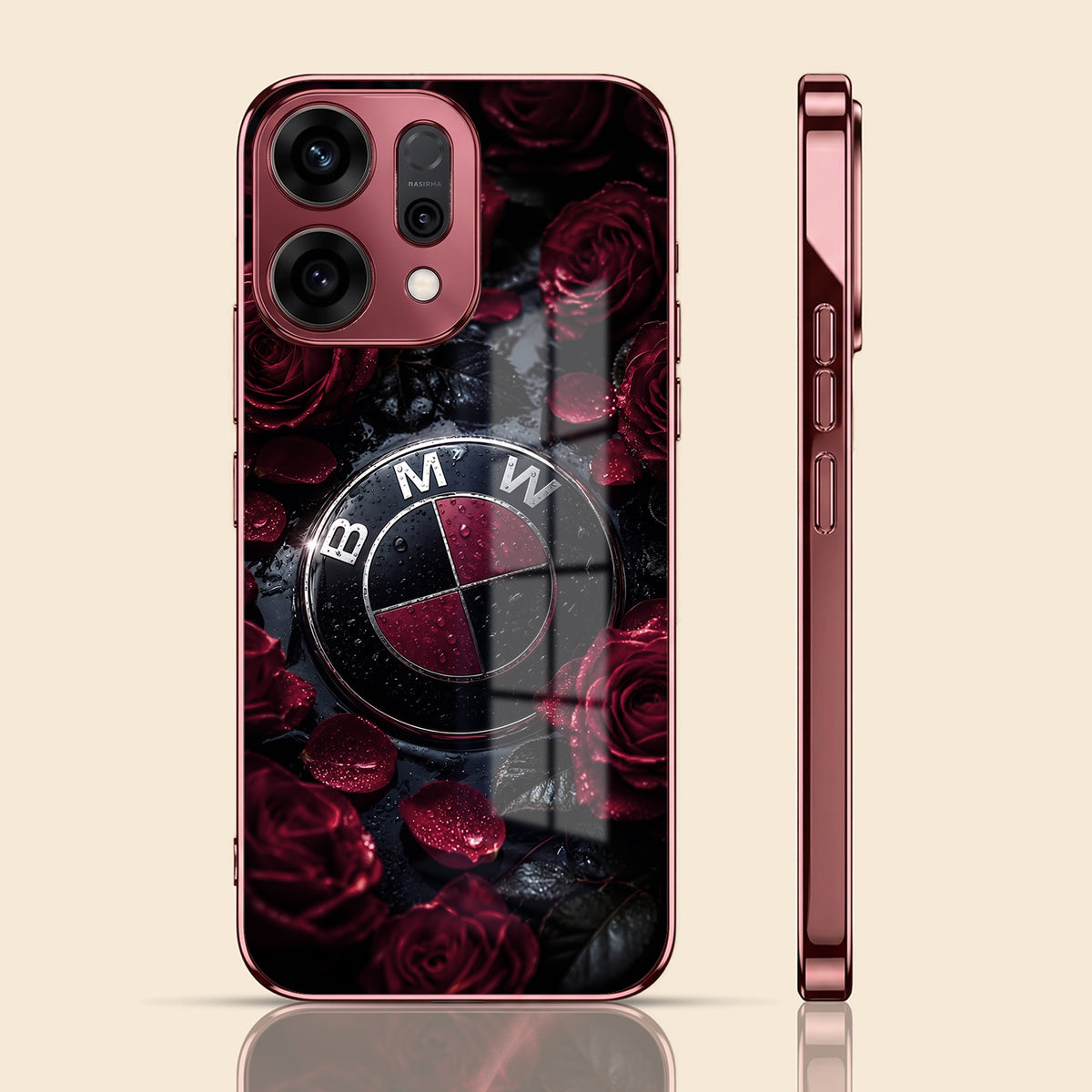 Oppo Reno 14 5G BMW Logo Burgundy Electroplated Glass Back Case