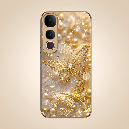 Vivo Y400 Pro 5G Golden Butterfly Gold Electroplated Glass Phone Back Case