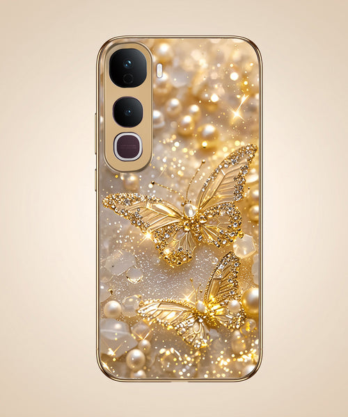Vivo Y400 Pro 5G Golden Butterfly Gold Electroplated Glass Phone Back Case