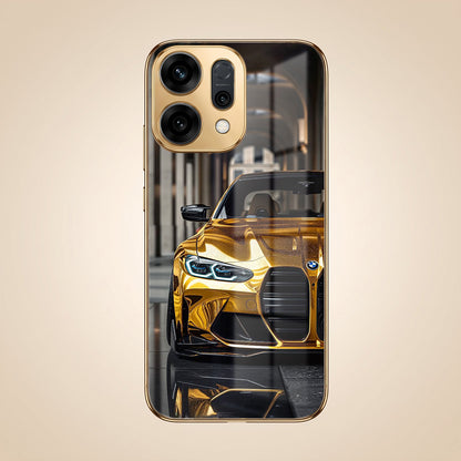 Oppo Reno 14 5G Golden BMW Gold Electroplated Glass Phone Back Case