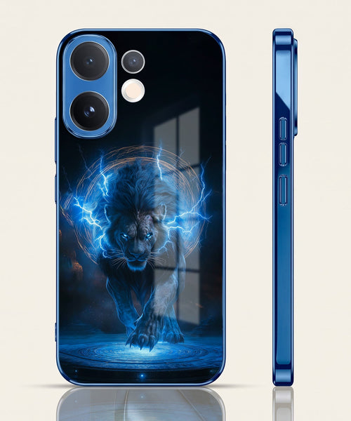 Vivo V60 5G Thunder Titan Lion Blue Electroplated Glass Phone Back Case