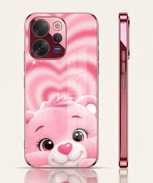Vivo V70 5G Luxury Cute Teddy Pink Electroplated Glass Phone Back Case