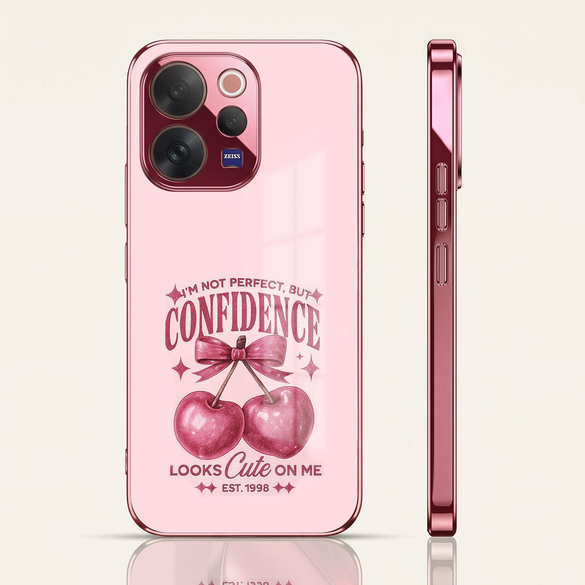 Vivo V70 5G Luxury Cherry Bow Pink Electroplated Glass Phone Back Case