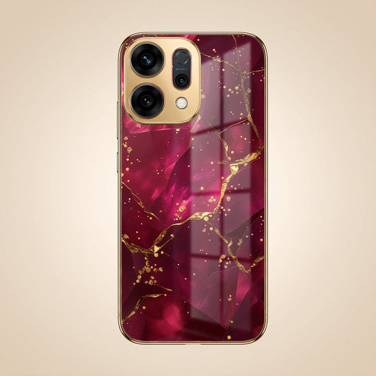 Oppo Reno 14 5G Luxury Crimson Marble Gold Electroplated Glass Phone Back Case
