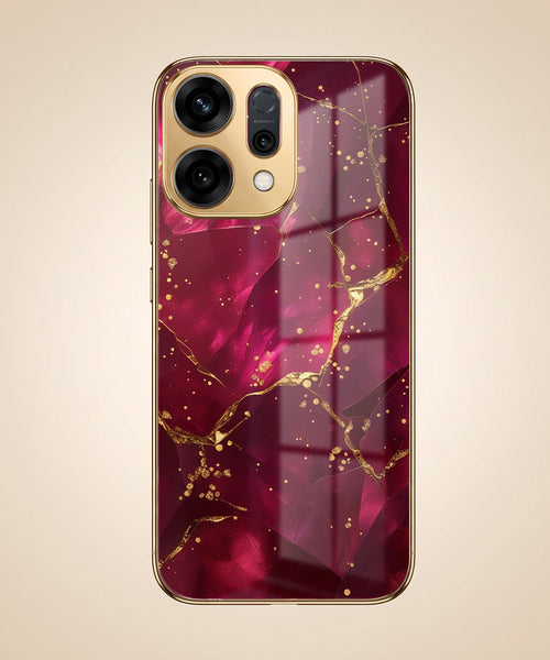 Oppo Reno 14 5G Luxury Crimson Marble Gold Electroplated Glass Phone Back Case