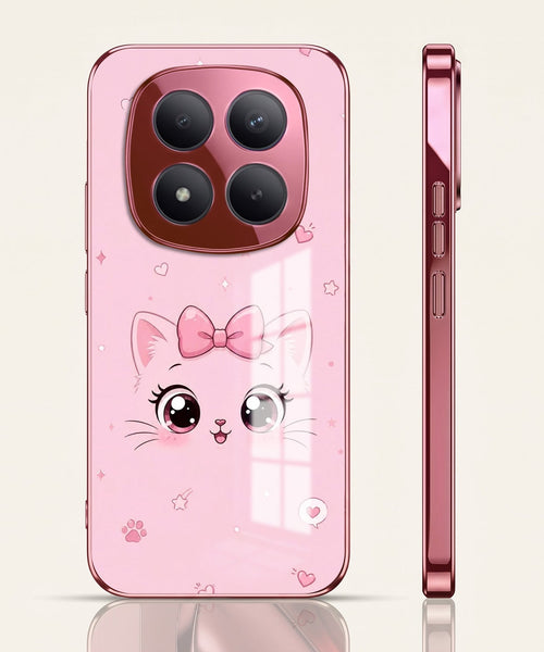Redmi Note 15 Pro+ 5G Luxury Cute Cat Pink Electroplated Glass Phone Back Case