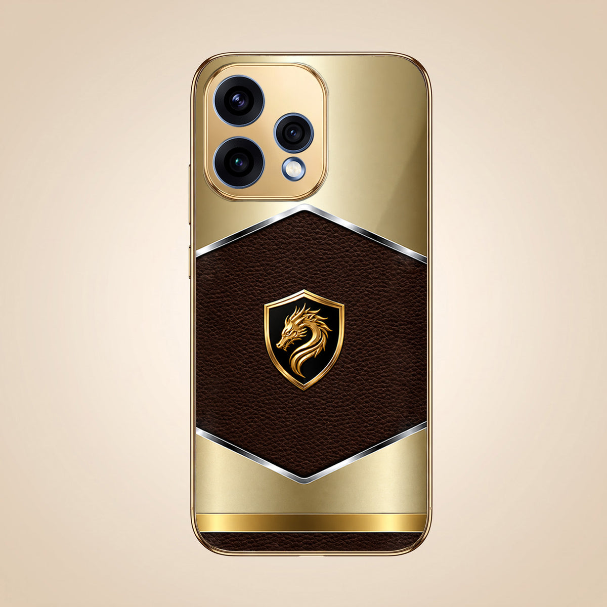 Oppo Reno 15 5G Dragon Crest Gold Electroplated Glass Phone Back Case